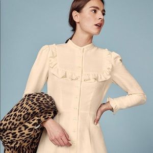 Reformation Maia cream ruffle bib dress NWOT